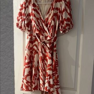 Nine West Red and White Puff Sleeve Mini Dress